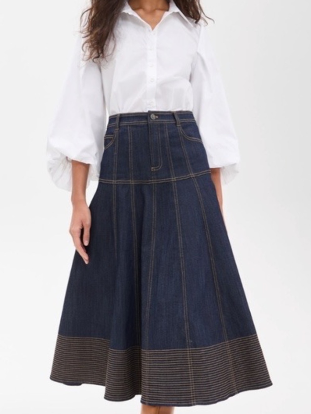 Cinq A Sept Dark Blue Denim Zip Front Midi Hester Skirt Sz. 6
